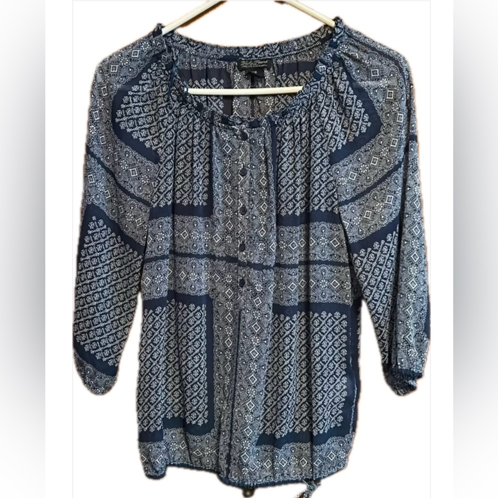 Lucky Brand Navy and White Print Top